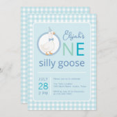 ワンガ間抜けースブルーパーティーハットボーイファースト誕生日 招待状 (正面/裏面)