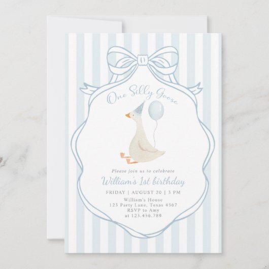 ワンガ間抜けースブルーボウファースト誕生日 招待状 (正面)