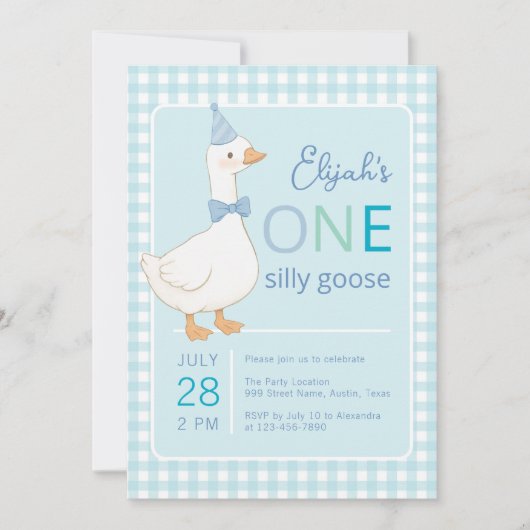 ワンガ間抜けースブルーボーイファースト誕生日パーティーハット 招待状 (正面)