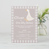 ワンガ間抜けースベージュギンガムファースト誕生日パーティー 招待状 (スタンド正面)