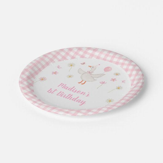 ワンガ間抜けース春ピンクデイジーファースト誕生日 ペーパープレート (アングル)