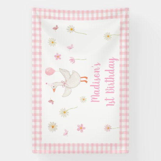 ワンガ間抜けース春ピンクデイジーファースト誕生日 横断幕 (縦)