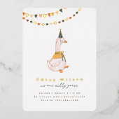 ワンガ間抜けース男女兼用1歳のパーティー 箔招待状 (正面)