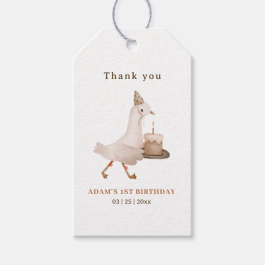 ワンガ間抜けース誕生日招待状グースワンセスト ギフトタグ (正面)