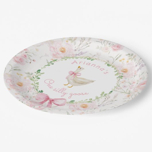 ワンガ間抜けース赤面ピンクボウガール1st誕生日 ペーパープレート (アングル)