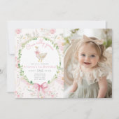 ワンガ間抜けース赤面ピンクボウ写真1歳の誕生日 招待状 (正面)