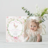 ワンガ間抜けース赤面ピンクボウ写真1歳の誕生日 招待状 (スタンド正面)