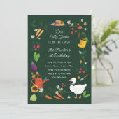 ワンガ間抜けース農家ガーデンテーマグリーン誕生日 招待状 (スタンド正面)