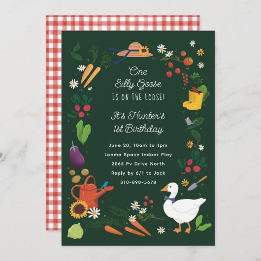 ワンガ間抜けース農家ガーデンテーマグリーン誕生日 招待状 (正面/裏面)