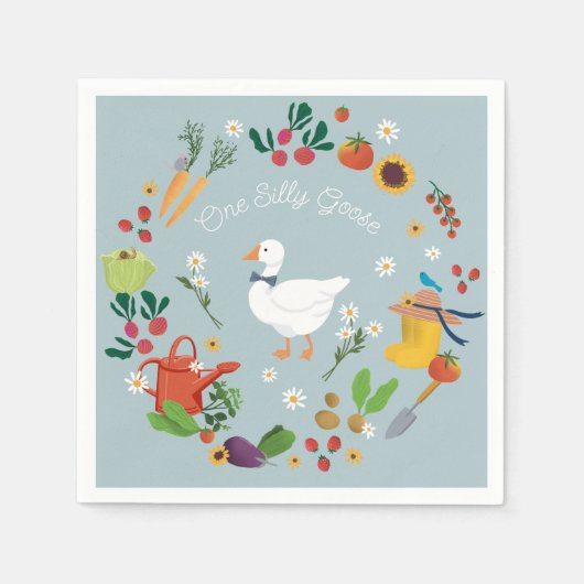 ワンガ間抜けース農家ガーデンテーマブルー スタンダードカクテルナプキン (正面)