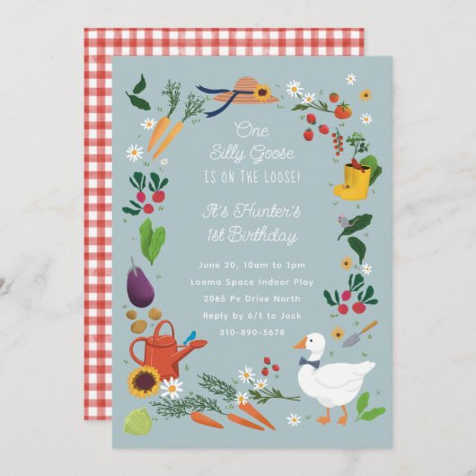 ワンガ間抜けース農家ガーデンテーマ誕生日 招待状 (正面/裏面)