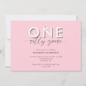 ワンガ間抜けース1歳の誕生日かわいいピンク 招待状 (正面)