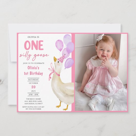 ワンガ間抜けース1歳の誕生日パーティー写真 招待状 (正面)