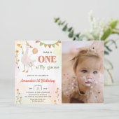 ワンガ間抜けース1歳の誕生日パーティー写真 招待状 (スタンド正面)