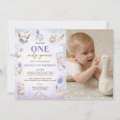 ワンガ間抜けース1歳の誕生日パーティー写真 招待状 (正面)