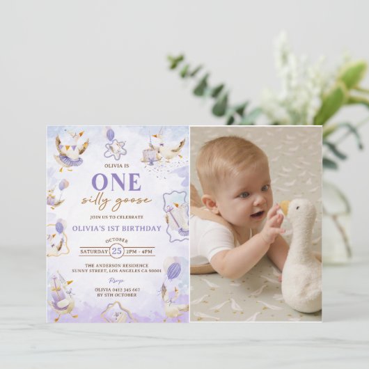 ワンガ間抜けース1歳の誕生日パーティー写真 招待状 (スタンド正面)