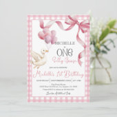 ワンガ間抜けース1歳の誕生日招待状 – ピンク 招待状 (スタンド正面)