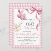 ワンガ間抜けース1歳の誕生日招待状 – ピンク 招待状 (正面/裏面)