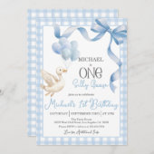 ワンガ間抜けース1st誕生日招待状 – 青 招待状 (正面/裏面)