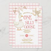 ワンガ間抜けース1thバースデーバルーンピンクギンガム 招待状 (正面/裏面)