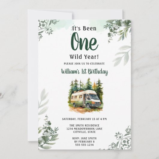 ワンキャンパーマウンテンフォレスト1st誕生日 招待状 (正面)