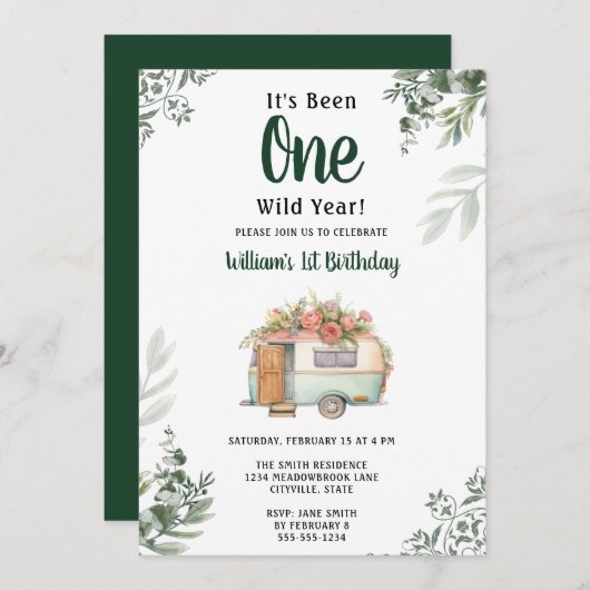 ワンキャンパー1stバースデーキャンプ招待状 招待状 (正面/裏面)