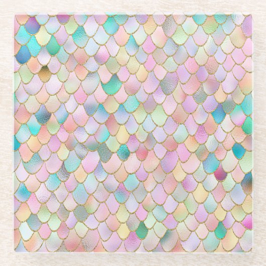 ワンキートレンディーレインボーガールメタルマーメイドはかりで測 ガラスコースター (正面)