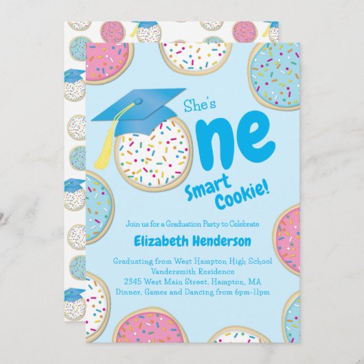 ワンクッキー頭が切れるの卒業式パーティーが振りかける 招待状 (正面/裏面)