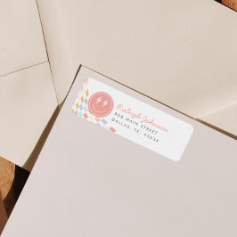 ワンクールガールの市松模様にレトロ差出人住所 ラベル