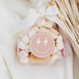 ワンクールガールズハッピー顔市松模様にレトロ ラウンドシール