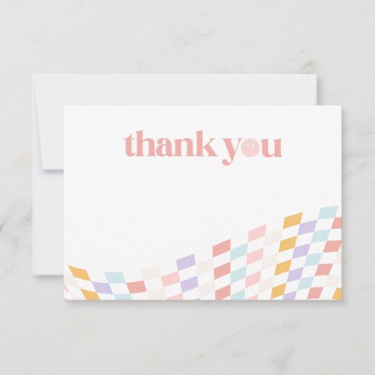 ワンクールガールズファースト誕生日市松模様にレトロ サンキューカード (正面)