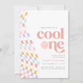 ワンクールガールズファースト誕生日市松模様にレトロ 招待状 (正面)