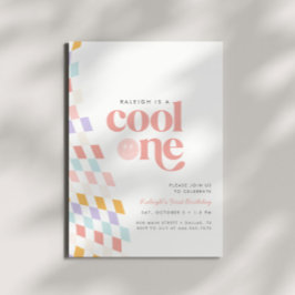 ワンクールガールズファースト誕生日市松模様にレトロ 招待状