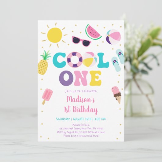 ワンクールガールプールパーティーファースト誕生日 招待状 (スタンド正面)