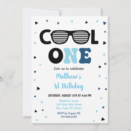 ワンクールサングラスボーイファースト誕生日 招待状 (正面)