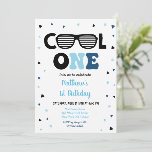 ワンクールサングラスボーイファースト誕生日 招待状 (スタンド正面)