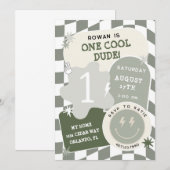 ワンクールデュードレトロ チェックボード1歳誕生日 招待状 (正面/裏面)