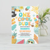 ワンクールデュード トロピカルサマー 1歳の誕生日パーティー 招待状 (スタンド正面)