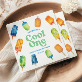 ワンクールブルーレトロポプシクル1st誕生日パーティー スタンダードカクテルナプキン