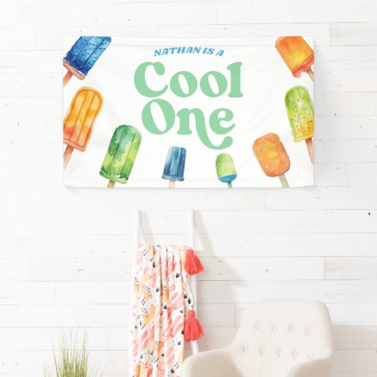 ワンクールブルーレトロポプシクル1st誕生日パーティー 横断幕 (インサイチュ)