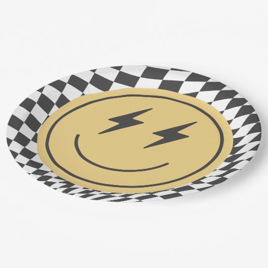 ワンクールボーイ初誕生日市松模様にレトロ ペーパープレート (アングル)