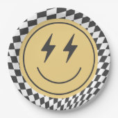 ワンクールボーイ初誕生日市松模様にレトロ ペーパープレート (正面)