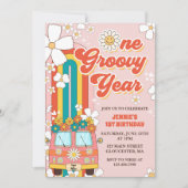 ワングルービーイヤー レトロレインボー 1歳の誕生日 招待状 (正面)