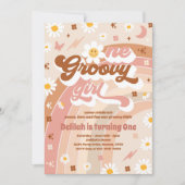 ワングルービーガールピースラブパーティーレインボー誕生日 招待状 (正面)