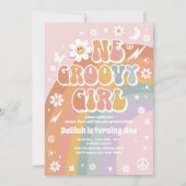 ワングルービーガールピースラブパーティーレインボー誕生日 招待状 (正面)