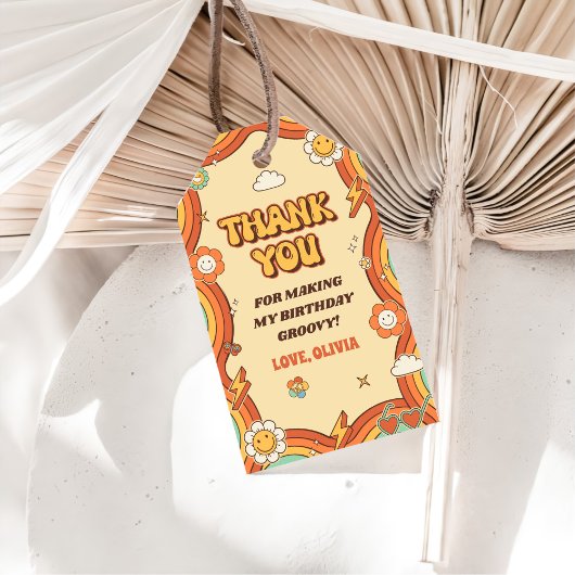 ワングルービーガールレトロレインボー1st誕生日パーティー ギフトタグ