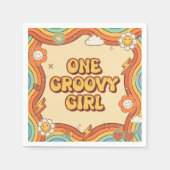 ワングルービーガールレトロレインボー1st誕生日パーティー スタンダードカクテルナプキン (正面)