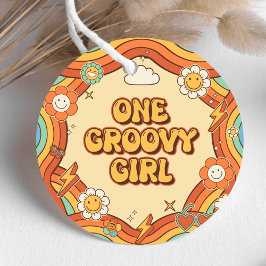 ワングルービーガールレトロレインボー1st誕生日パーティー フェイバータグ