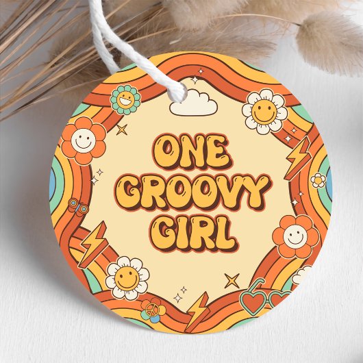 ワングルービーガールレトロレインボー1st誕生日パーティー フェイバータグ