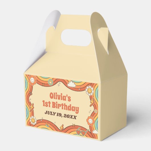 ワングルービーガールレトロレインボー1st誕生日パーティー フェイバーボックス (正面サイド)